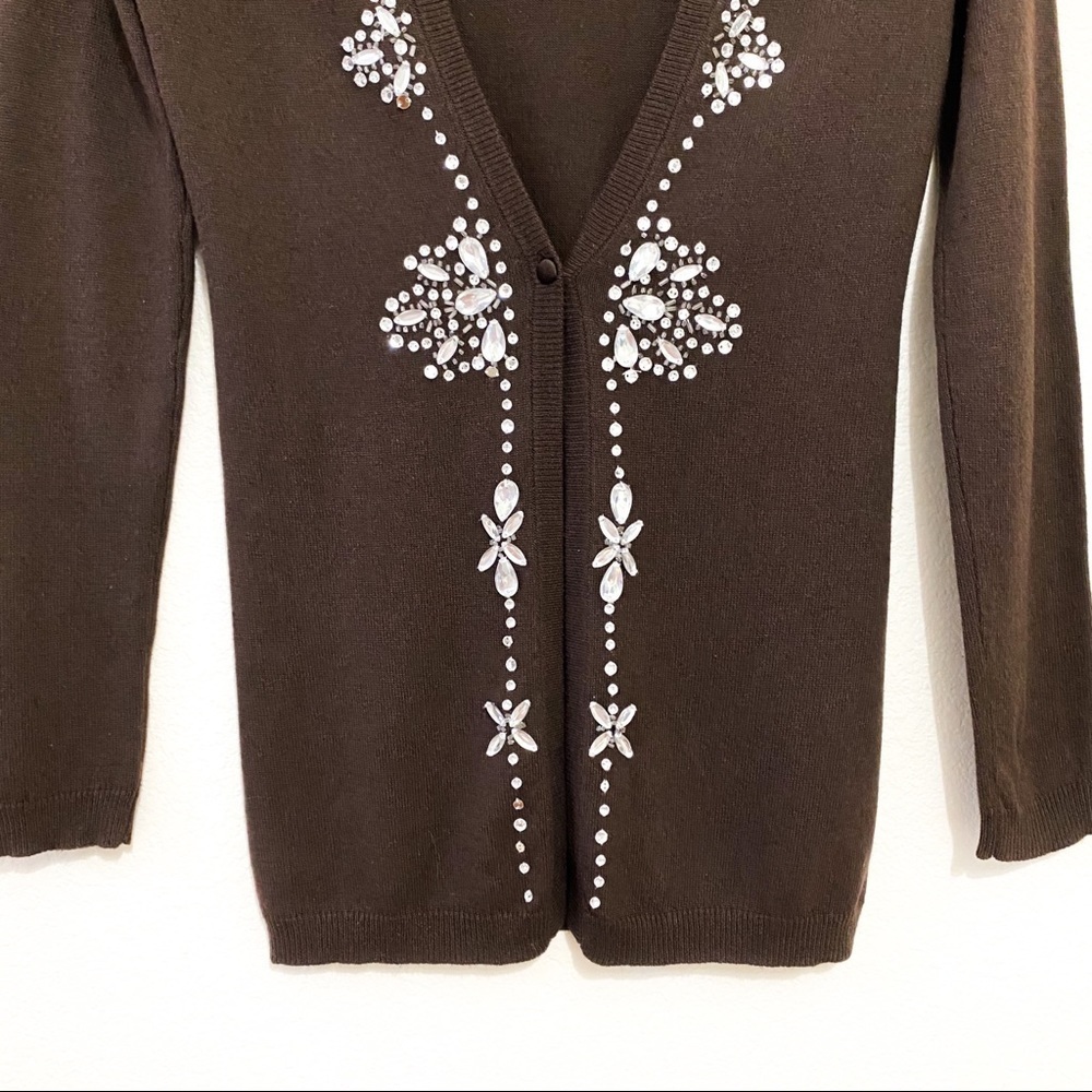 Moda Int Brown Cashmere Rhinestones Cardigan XXS - Picture 4 of 7
